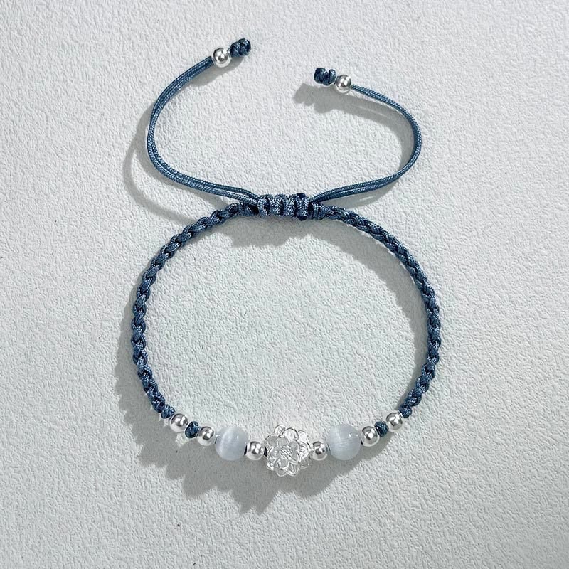 KarmaRipple's 999 Sterling Silver Lotus Design Cat's Eye Bead Protection String Bracelet p6