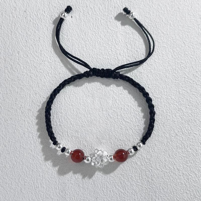 KarmaRipple's 999 Sterling Silver Lotus Design Cat's Eye Bead Protection String Bracelet p2