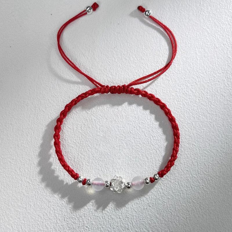 KarmaRipple's 999 Sterling Silver Lotus Design Cat's Eye Bead Protection String Bracelet p3