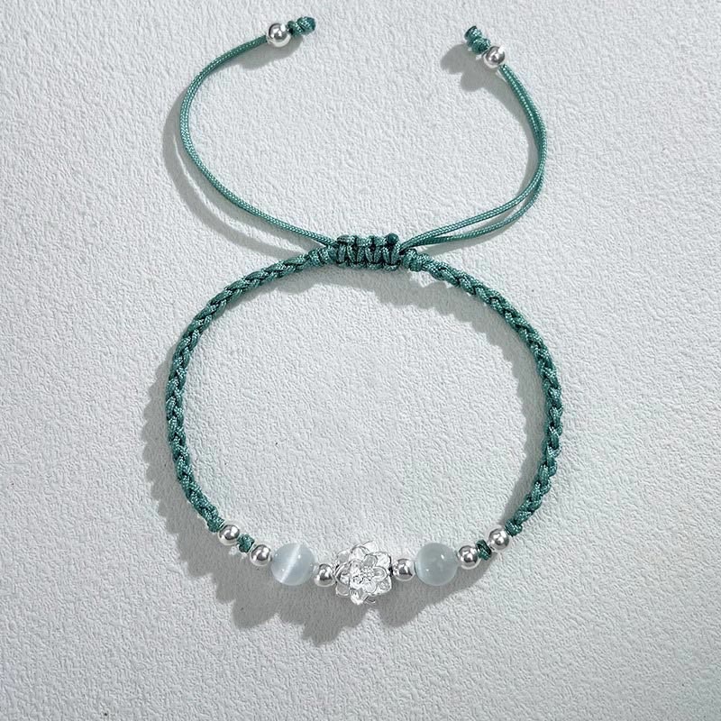 KarmaRipple's 999 Sterling Silver Lotus Design Cat's Eye Bead Protection String Bracelet p5