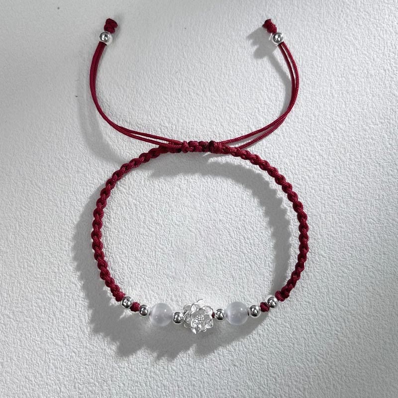 KarmaRipple's 999 Sterling Silver Lotus Design Cat's Eye Bead Protection String Bracelet p4