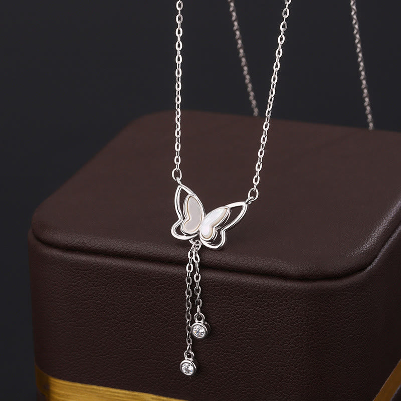 KarmaRipple's 999 Sterling Silver Tridacna Stone Butterfly Calm Pendant Necklace p1
