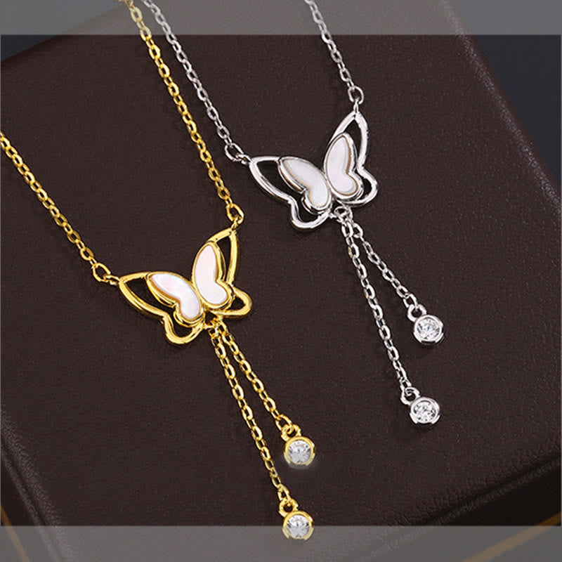 KarmaRipple's 999 Sterling Silver Tridacna Stone Butterfly Calm Pendant Necklace p3