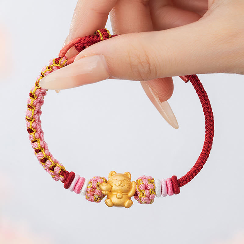KarmaRipple's Handmade 999 Sterling Silver Fortune Cat Ingot Peach Blossom Luck?Red Rope Bracelet p11