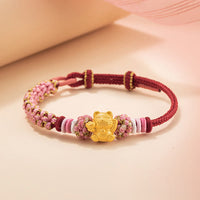KarmaRipple's Handmade 999 Sterling Silver Fortune Cat Ingot Peach Blossom Luck?Red Rope Bracelet