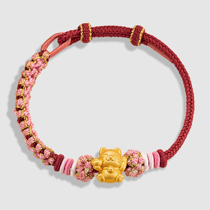 KarmaRipple's Handmade 999 Sterling Silver Fortune Cat Ingot Peach Blossom Luck?Red Rope Bracelet p12