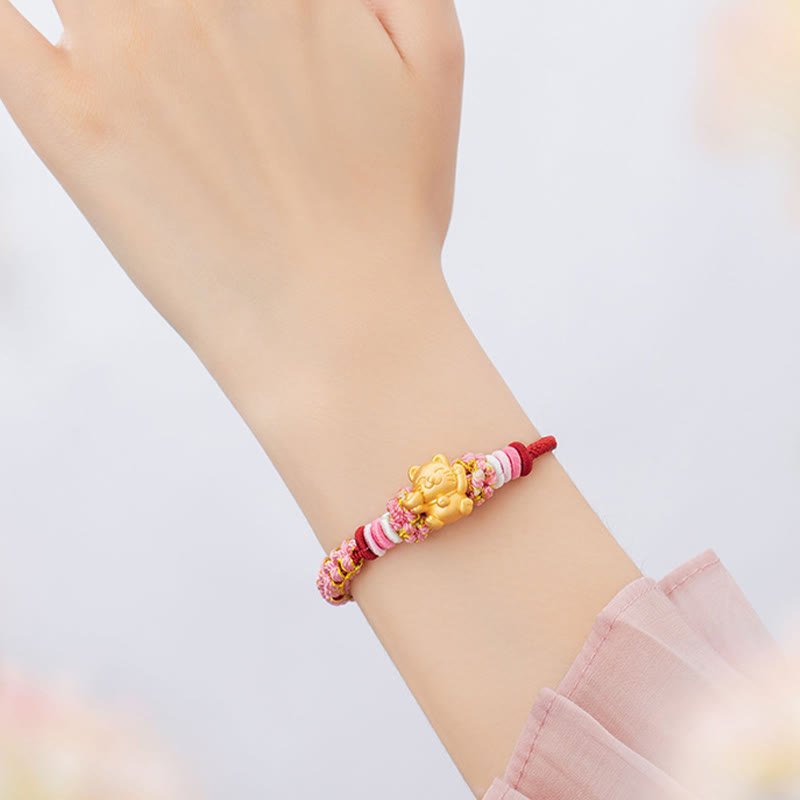 KarmaRipple's Handmade 999 Sterling Silver Fortune Cat Ingot Peach Blossom Luck?Red Rope Bracelet p9