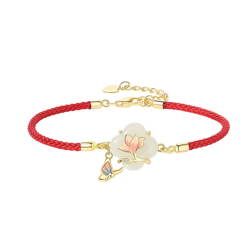 KarmaRipple's 925 Sterling Silver Hetian Jade Magnolia Flower Butterfly Fortune Chain Bracelet p9