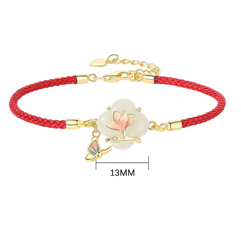 KarmaRipple's 925 Sterling Silver Hetian Jade Magnolia Flower Butterfly Fortune Chain Bracelet p8