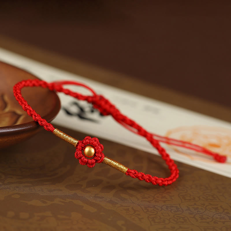 KarmaRipple's 999 Gold Mini Bead Handmade Flower Design Fortune Protection?Rope Bracelet p1