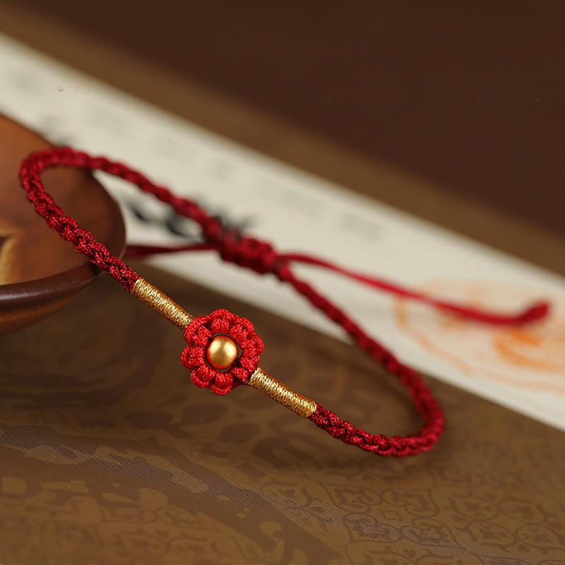 KarmaRipple's 999 Gold Mini Bead Handmade Flower Design Fortune Protection?Rope Bracelet p24