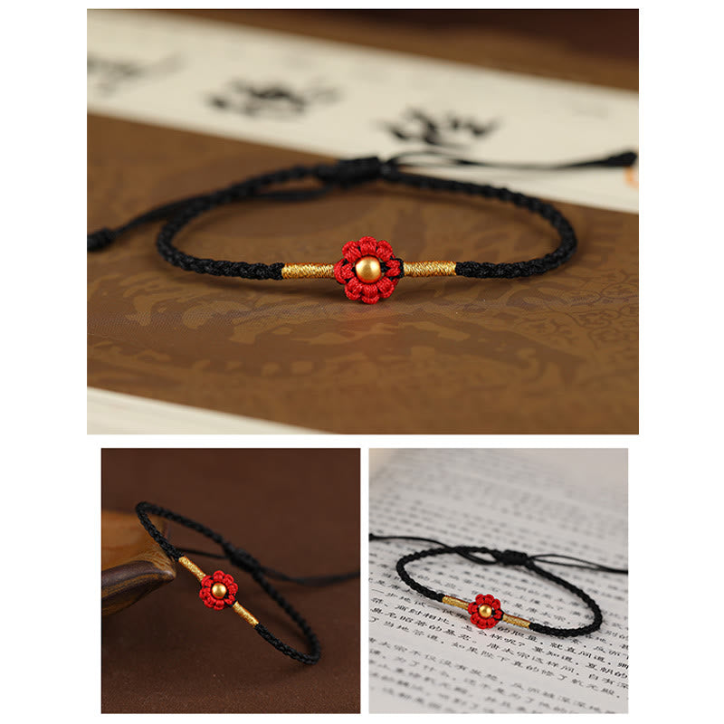 KarmaRipple's 999 Gold Mini Bead Handmade Flower Design Fortune Protection?Rope Bracelet p16
