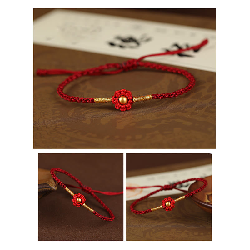 KarmaRipple's 999 Gold Mini Bead Handmade Flower Design Fortune Protection?Rope Bracelet p17