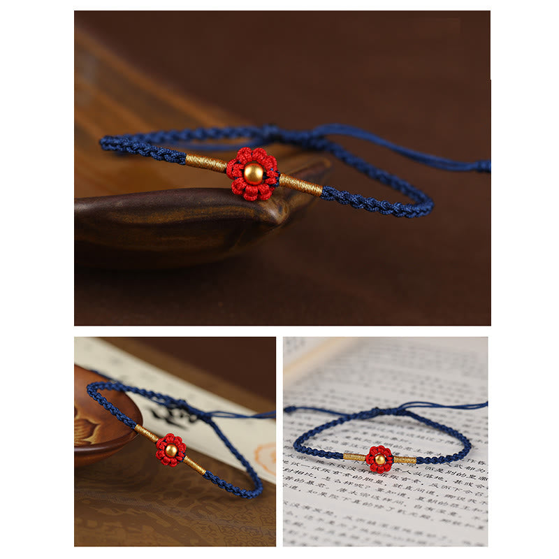 KarmaRipple's 999 Gold Mini Bead Handmade Flower Design Fortune Protection?Rope Bracelet p12