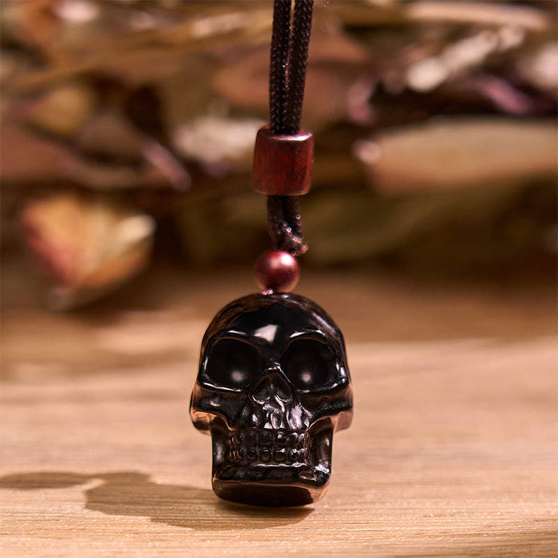 KarmaRipple's Black Obsidian String Skeleton Fulfilment Pendant Necklace p1