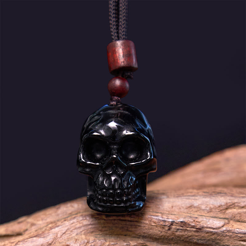 KarmaRipple's Black Obsidian String Skeleton Fulfilment Pendant Necklace p2