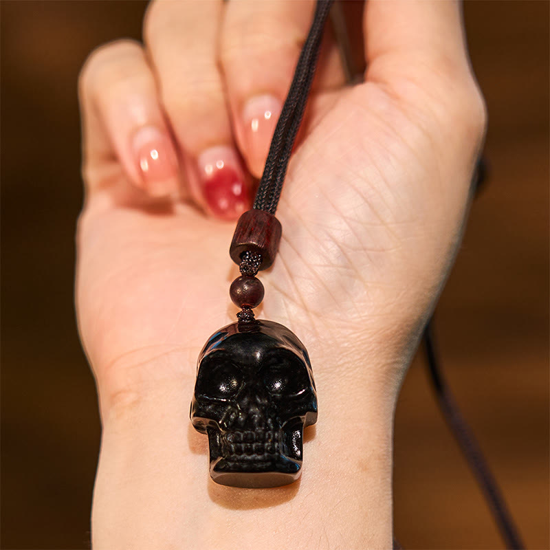 KarmaRipple's Black Obsidian String Skeleton Fulfilment Pendant Necklace p5