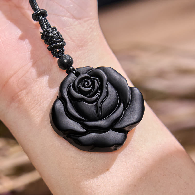 KarmaRipple's Black Obsidian String Black Rose Purification Pendant Necklace p8