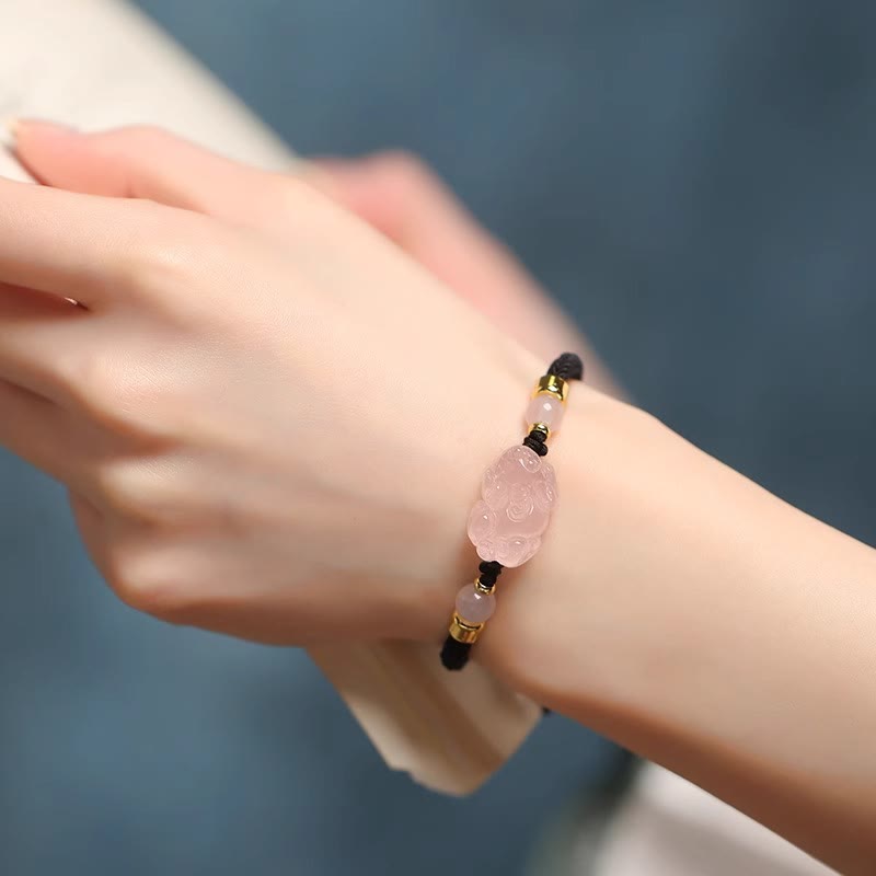 KarmaRipple's PiXiu Pink Gemstone Wealth String Woven Bracelet p14