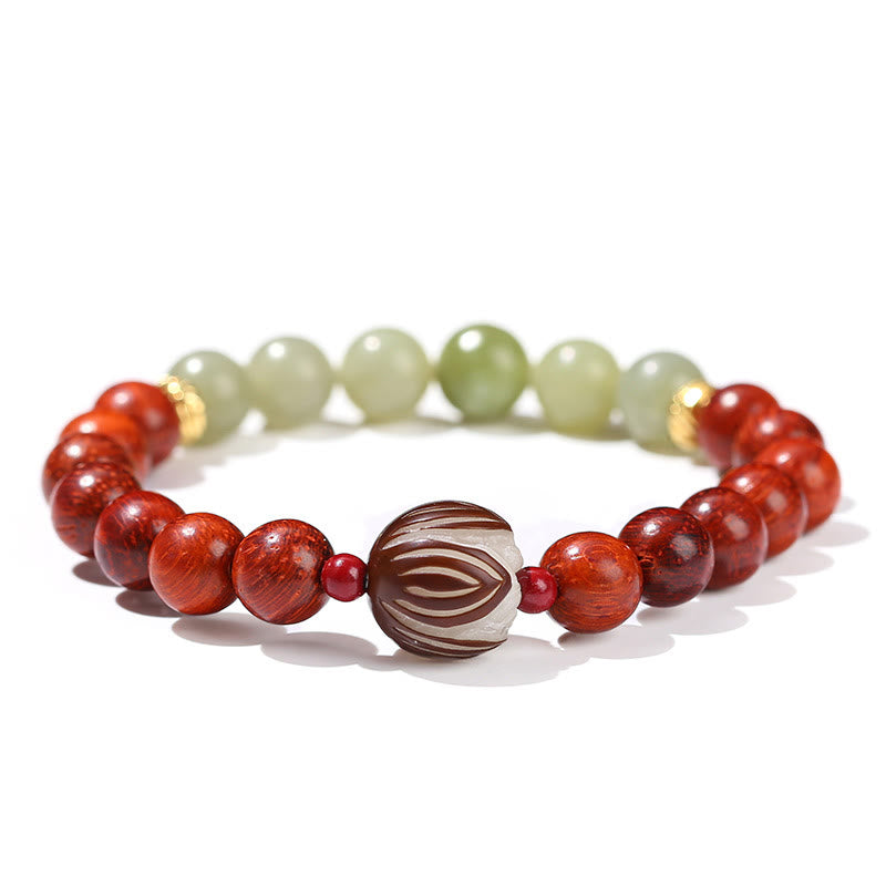 KarmaRipple's Authentic Rosewood Cyan Jade Bodhi Seed Lotus Warmth Calm Bracelet p12