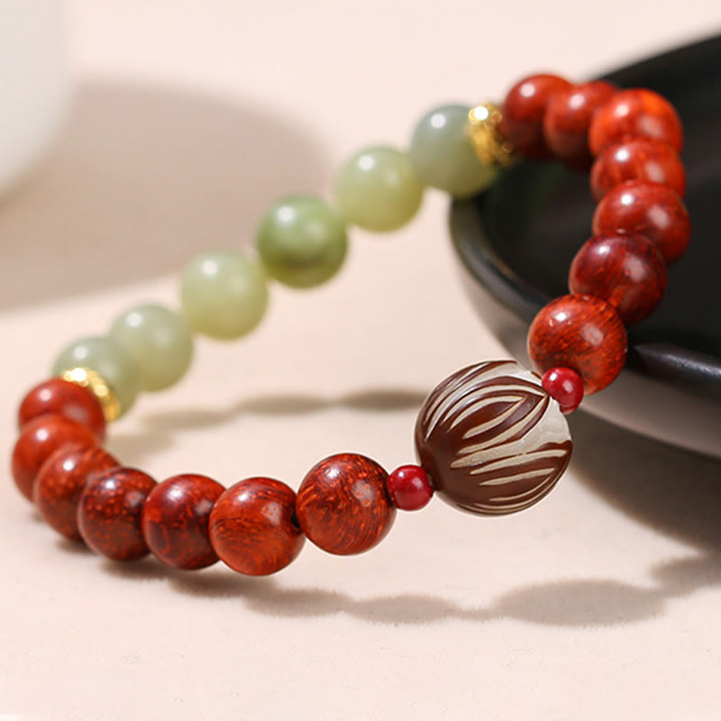 KarmaRipple's Authentic Rosewood Cyan Jade Bodhi Seed Lotus Warmth Calm Bracelet p3