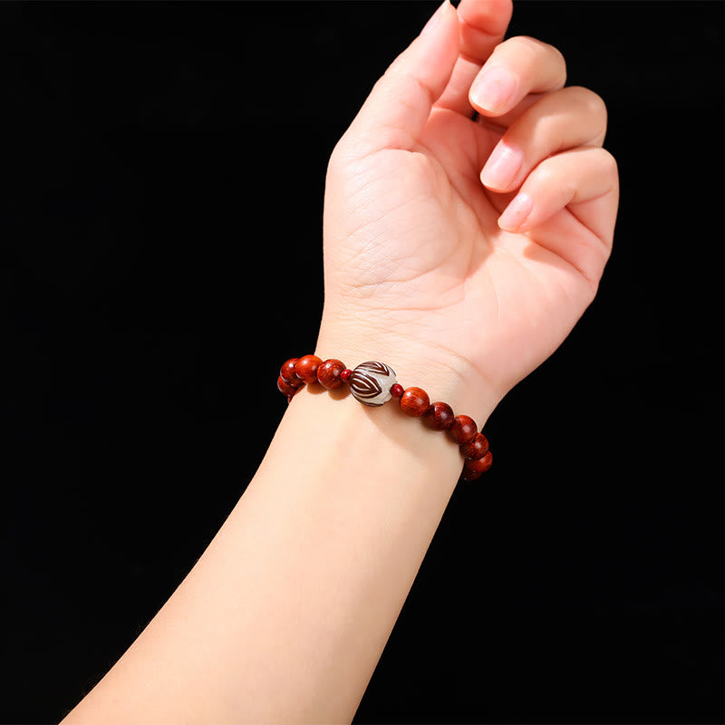 KarmaRipple's Authentic Rosewood Cyan Jade Bodhi Seed Lotus Warmth Calm Bracelet p5