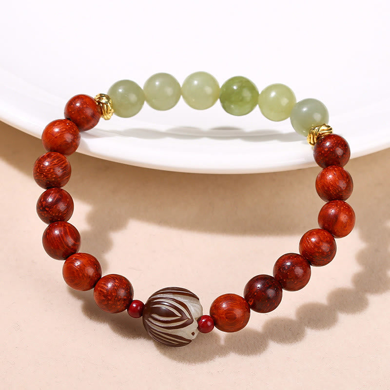 KarmaRipple's Authentic Rosewood Cyan Jade Bodhi Seed Lotus Warmth Calm Bracelet p2