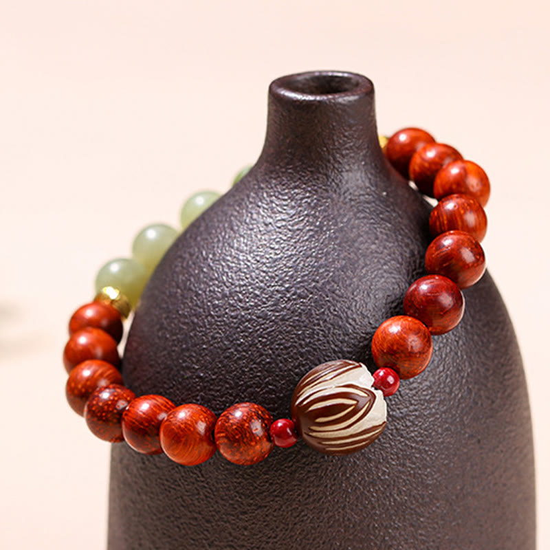 KarmaRipple's Authentic Rosewood Cyan Jade Bodhi Seed Lotus Warmth Calm Bracelet p11