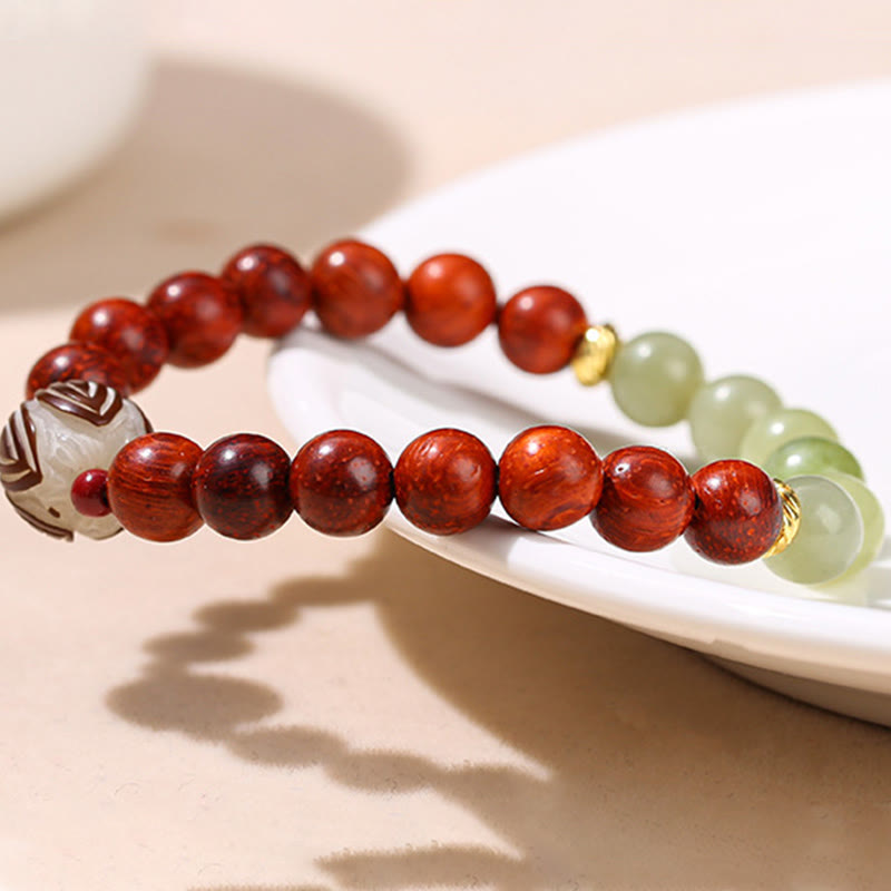 KarmaRipple's Authentic Rosewood Cyan Jade Bodhi Seed Lotus Warmth Calm Bracelet p4