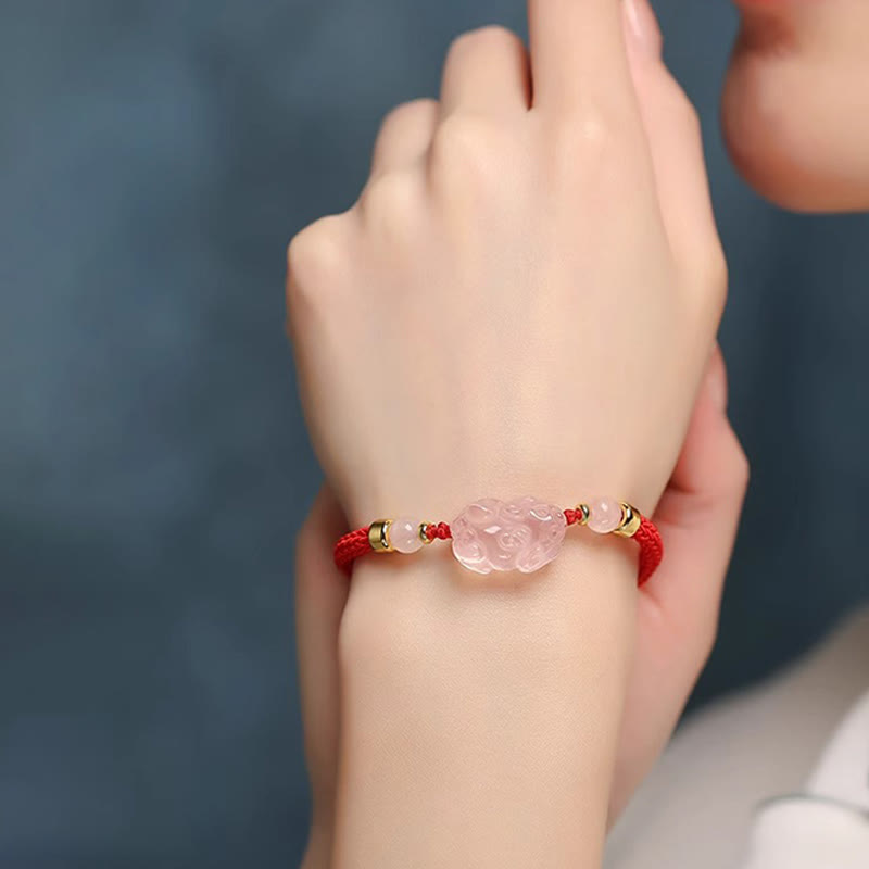 KarmaRipple's PiXiu Pink Gemstone Wealth String Woven Bracelet p8