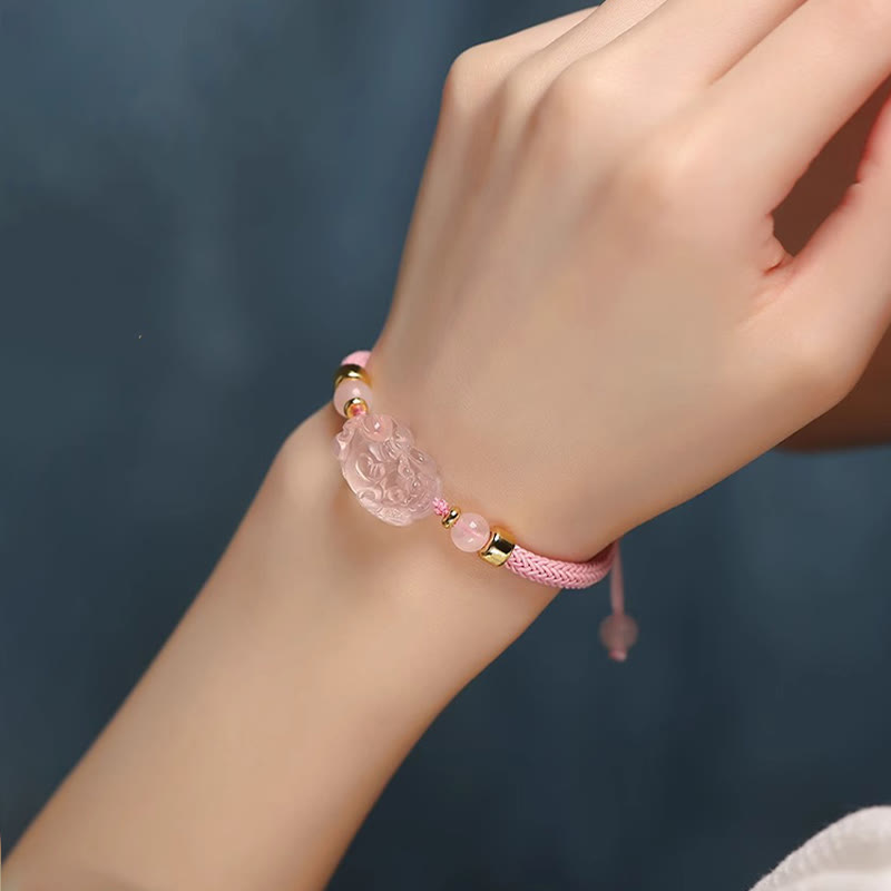 KarmaRipple's PiXiu Pink Gemstone Wealth String Woven Bracelet p17