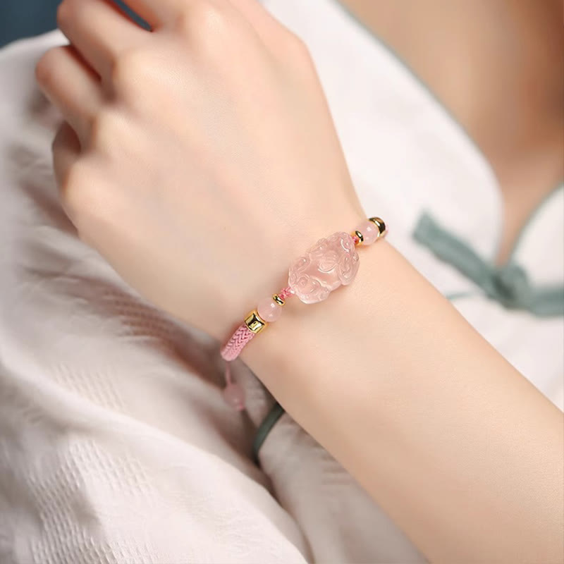KarmaRipple's PiXiu Pink Gemstone Wealth String Woven Bracelet p16