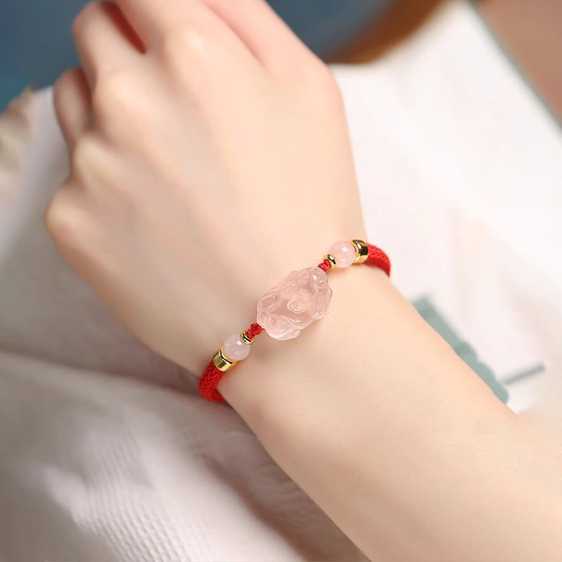 KarmaRipple's PiXiu Pink Gemstone Wealth String Woven Bracelet p7
