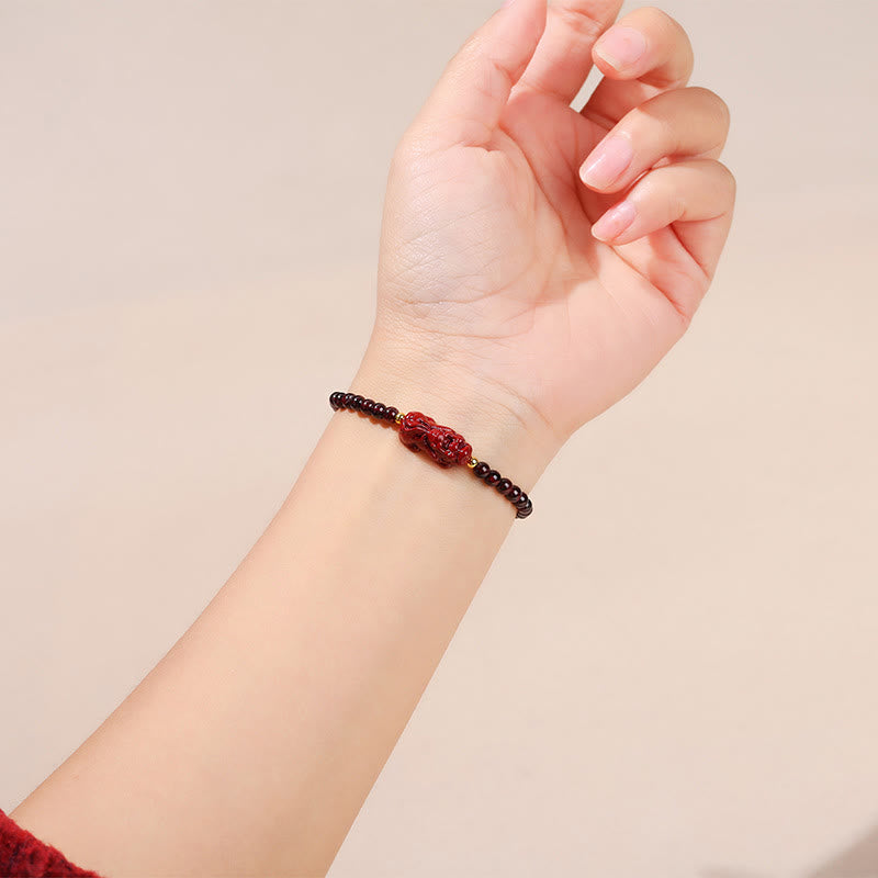 KarmaRipple's Garnet Cinnabar PiXiu Strawberry Quartz Square Bead Protection Bracelet p6