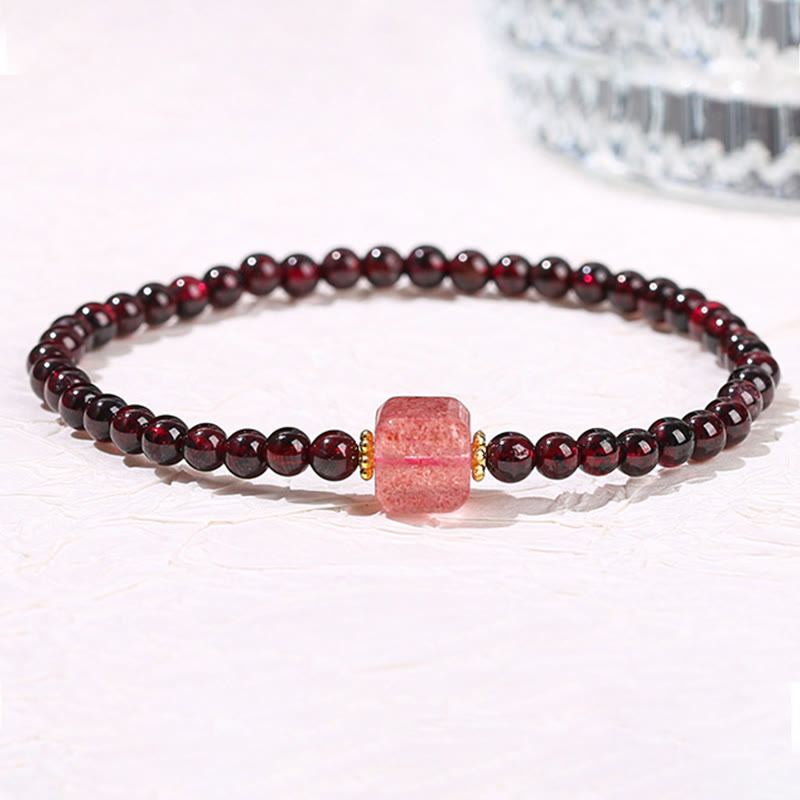 KarmaRipple's Garnet Cinnabar PiXiu Strawberry Quartz Square Bead Protection Bracelet p2
