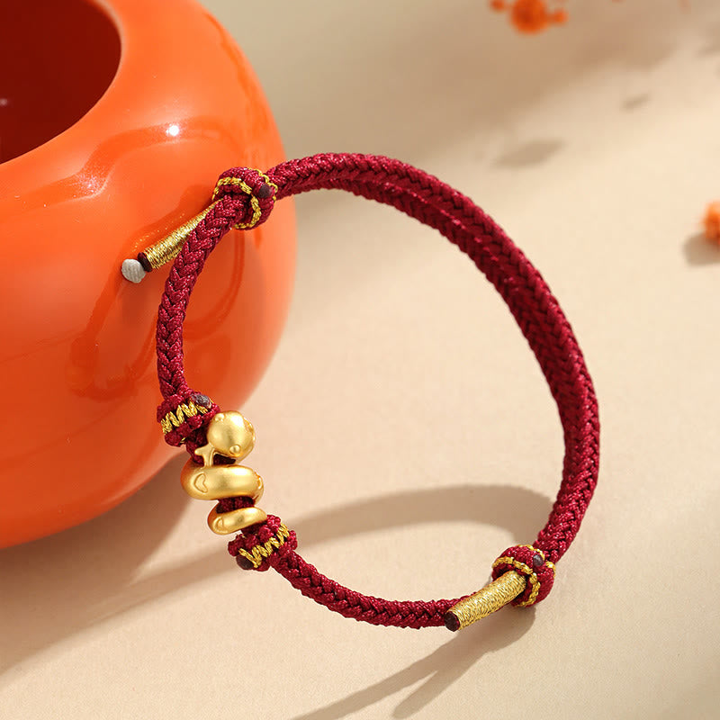 KarmaRipple's Handmade 999 Sterling Silver Golden Year Of Snake Red String Protection Woven Bracelet p6