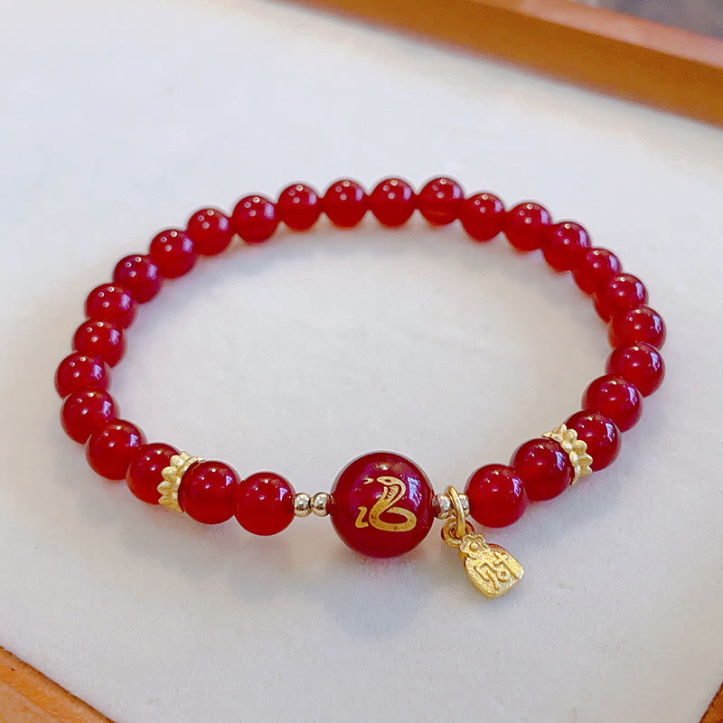 KarmaRipple's Red Agate Gold Plated Bronze Year Of The Snake Happiness Bracelet p8