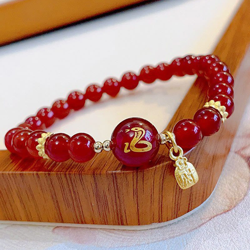 KarmaRipple's Red Agate Gold Plated Bronze Year Of The Snake Happiness Bracelet p10