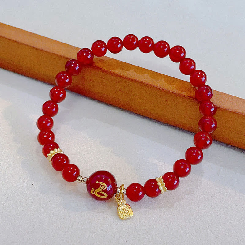 KarmaRipple's Red Agate Gold Plated Bronze Year Of The Snake Happiness Bracelet p7
