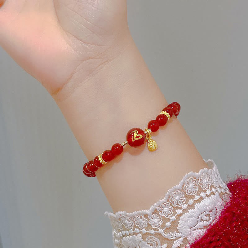 KarmaRipple's Red Agate Gold Plated Bronze Year Of The Snake Happiness Bracelet p9