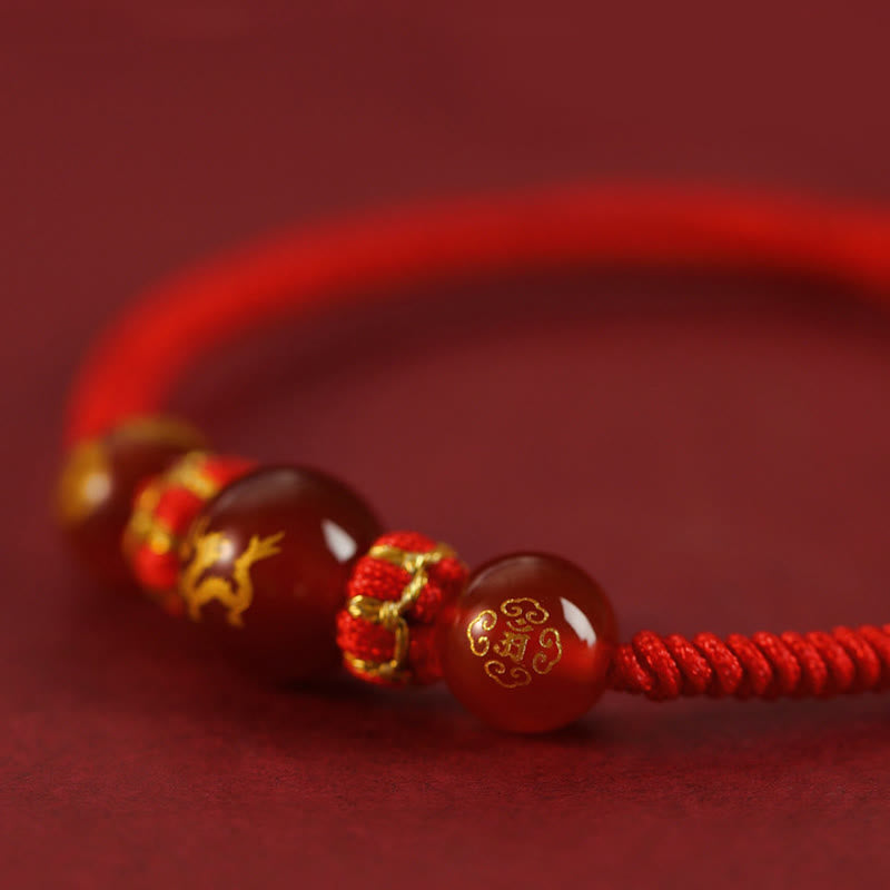 KarmaRipple's Handmade Red Agate Chinese Zodiac Red String Woven Protection Bracelet p25
