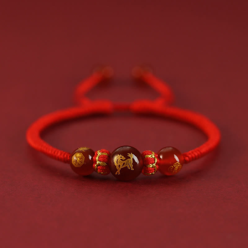 KarmaRipple's Handmade Red Agate Chinese Zodiac Red String Woven Protection Bracelet p7