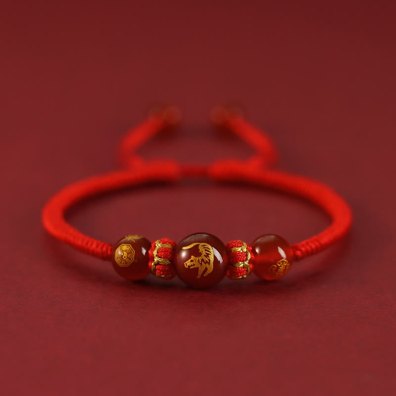 KarmaRipple's Handmade Red Agate Chinese Zodiac Red String Woven Protection Bracelet p31