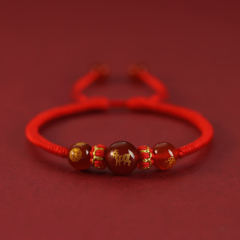 KarmaRipple's Handmade Red Agate Chinese Zodiac Red String Woven Protection Bracelet p8