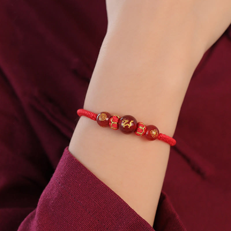 KarmaRipple's Handmade Red Agate Chinese Zodiac Red String Woven Protection Bracelet p21