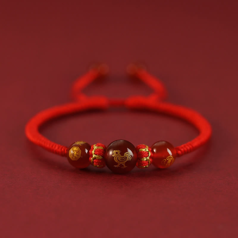 KarmaRipple's Handmade Red Agate Chinese Zodiac Red String Woven Protection Bracelet p10