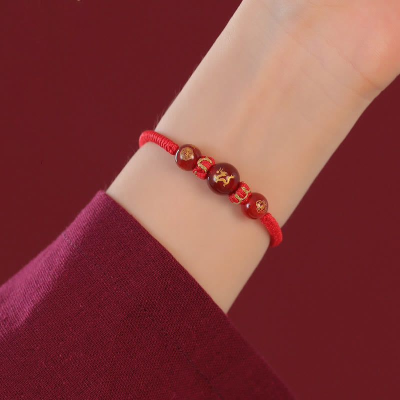 KarmaRipple's Handmade Red Agate Chinese Zodiac Red String Woven Protection Bracelet p24