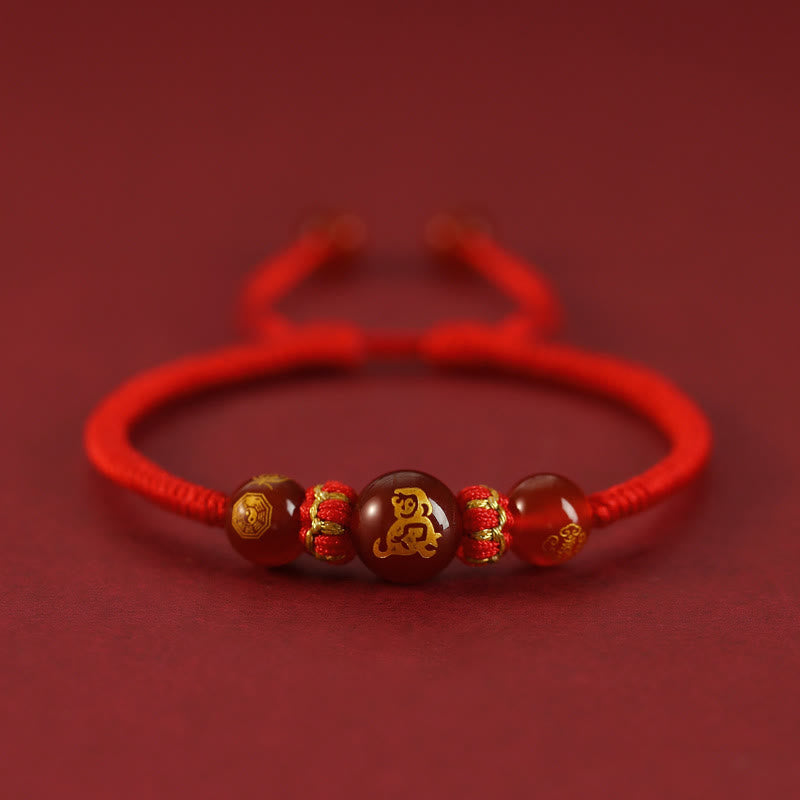 KarmaRipple's Handmade Red Agate Chinese Zodiac Red String Woven Protection Bracelet p9