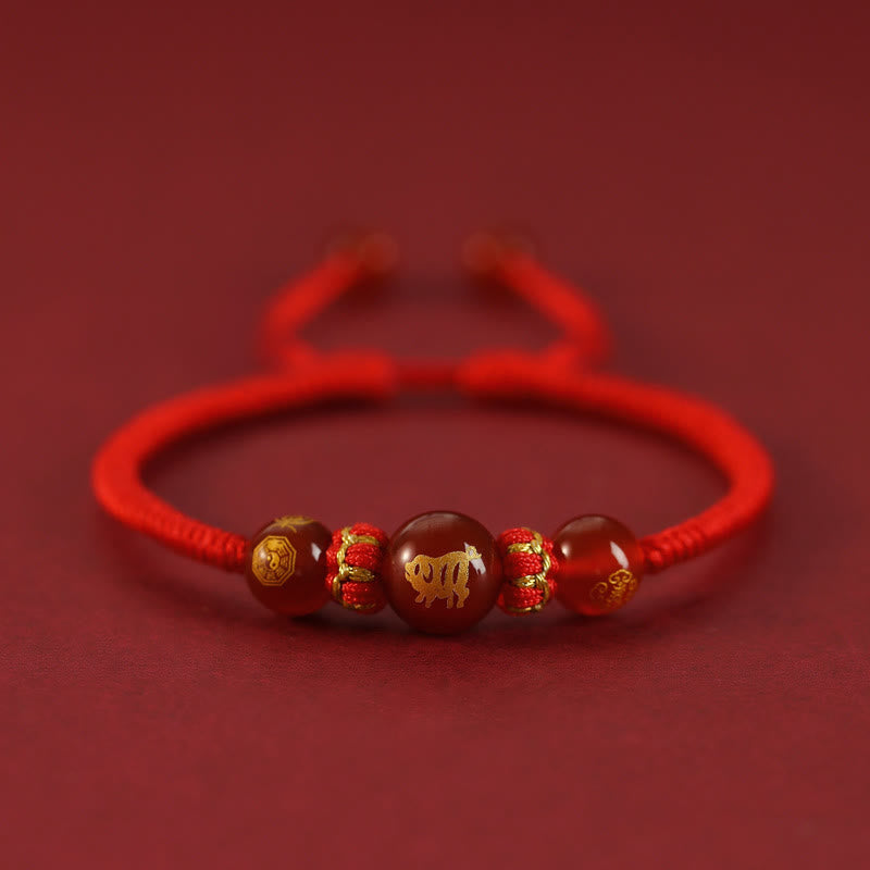 KarmaRipple's Handmade Red Agate Chinese Zodiac Red String Woven Protection Bracelet p12