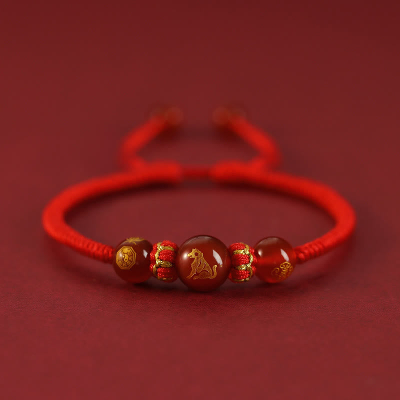 KarmaRipple's Handmade Red Agate Chinese Zodiac Red String Woven Protection Bracelet p38